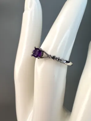 Dainty Amethyst Ring | Adjustable | Silver Plated