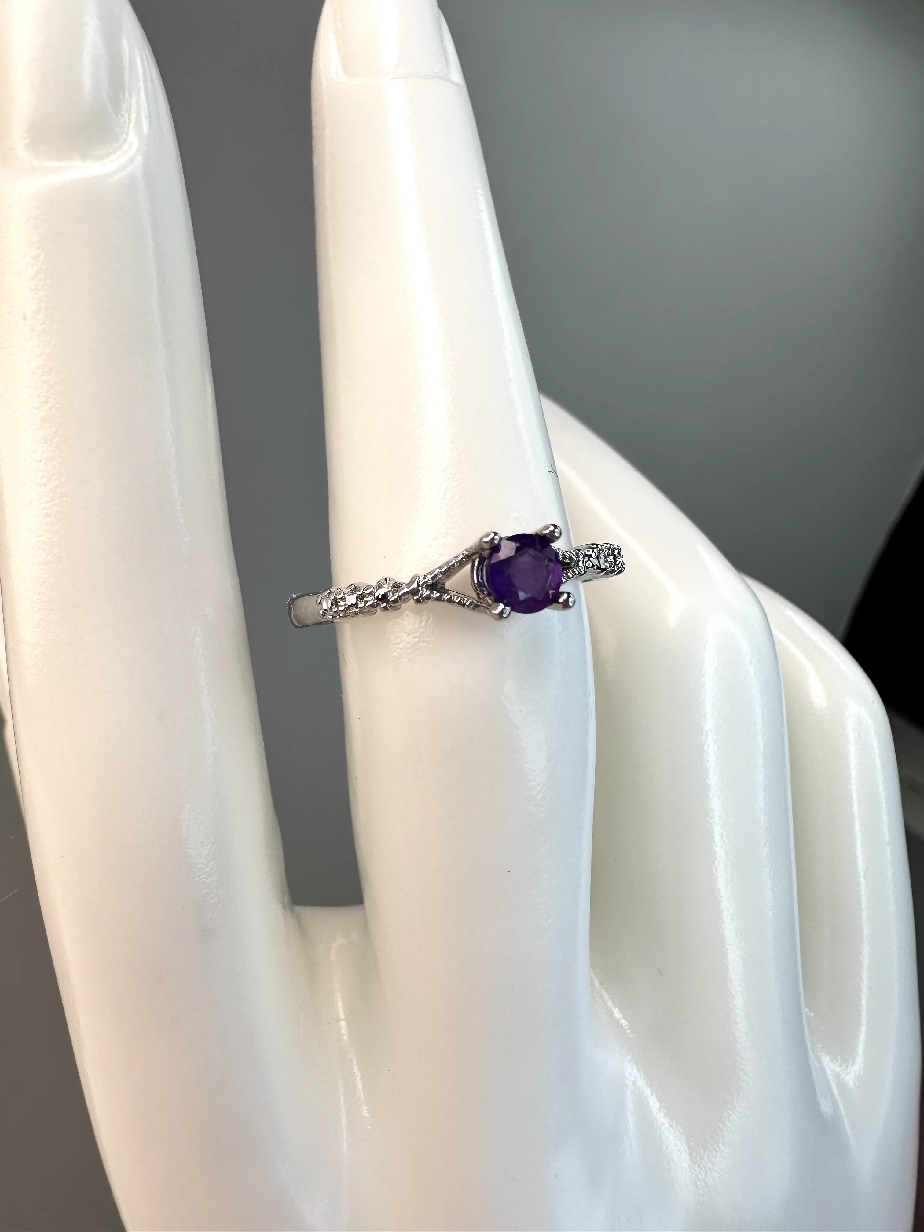 Dainty Amethyst Ring | Adjustable | Silver Plated