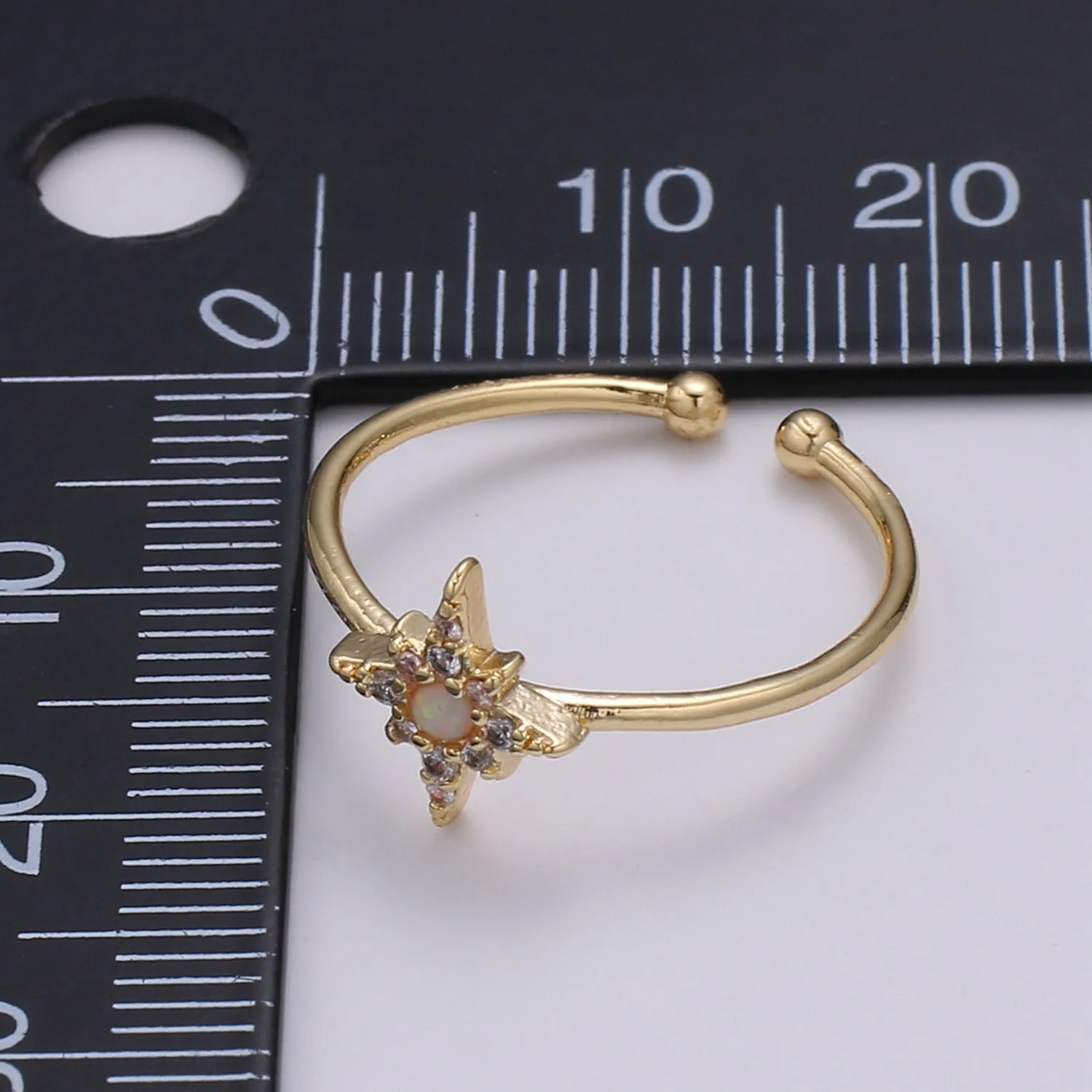 Dainty Crystal Compass Gold Filled Adjustable Ring R-248