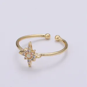 Dainty Crystal Compass Gold Filled Adjustable Ring R-248