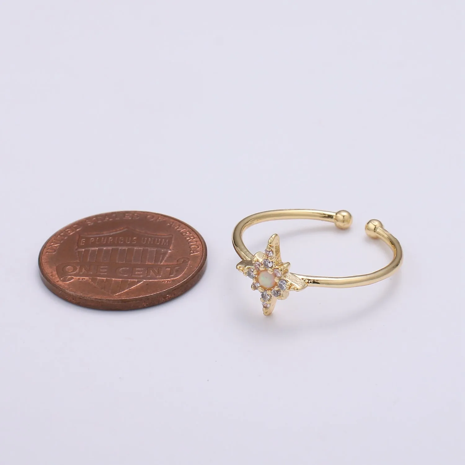 Dainty Crystal Compass Gold Filled Adjustable Ring R-248
