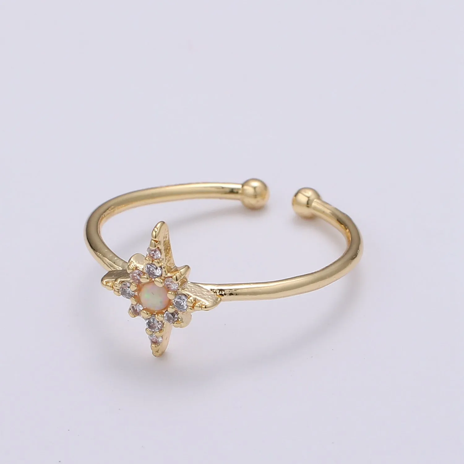 Dainty Crystal Compass Gold Filled Adjustable Ring R-248