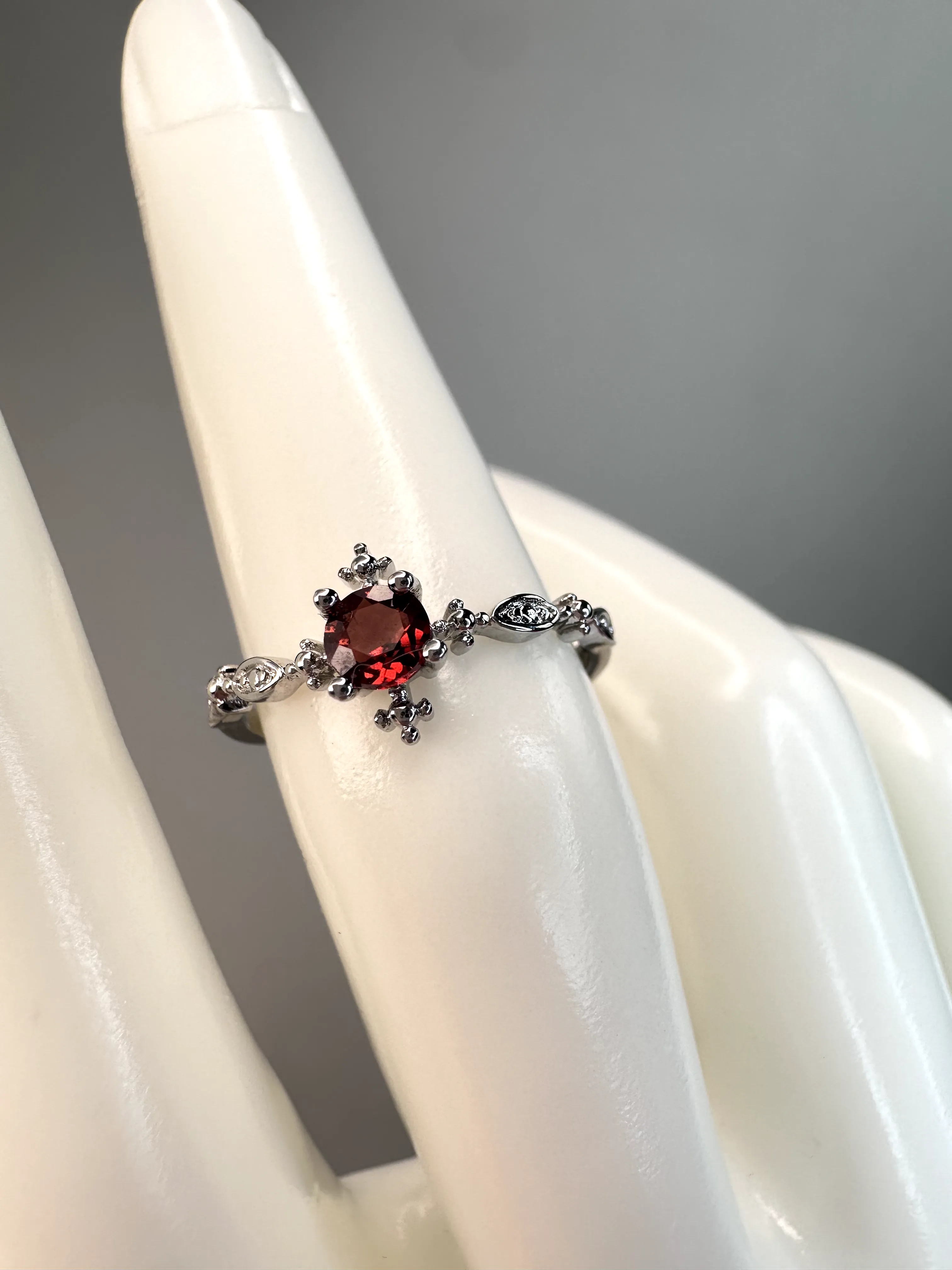 Dainty Garnet Ring | Adjustable | Silver Plated