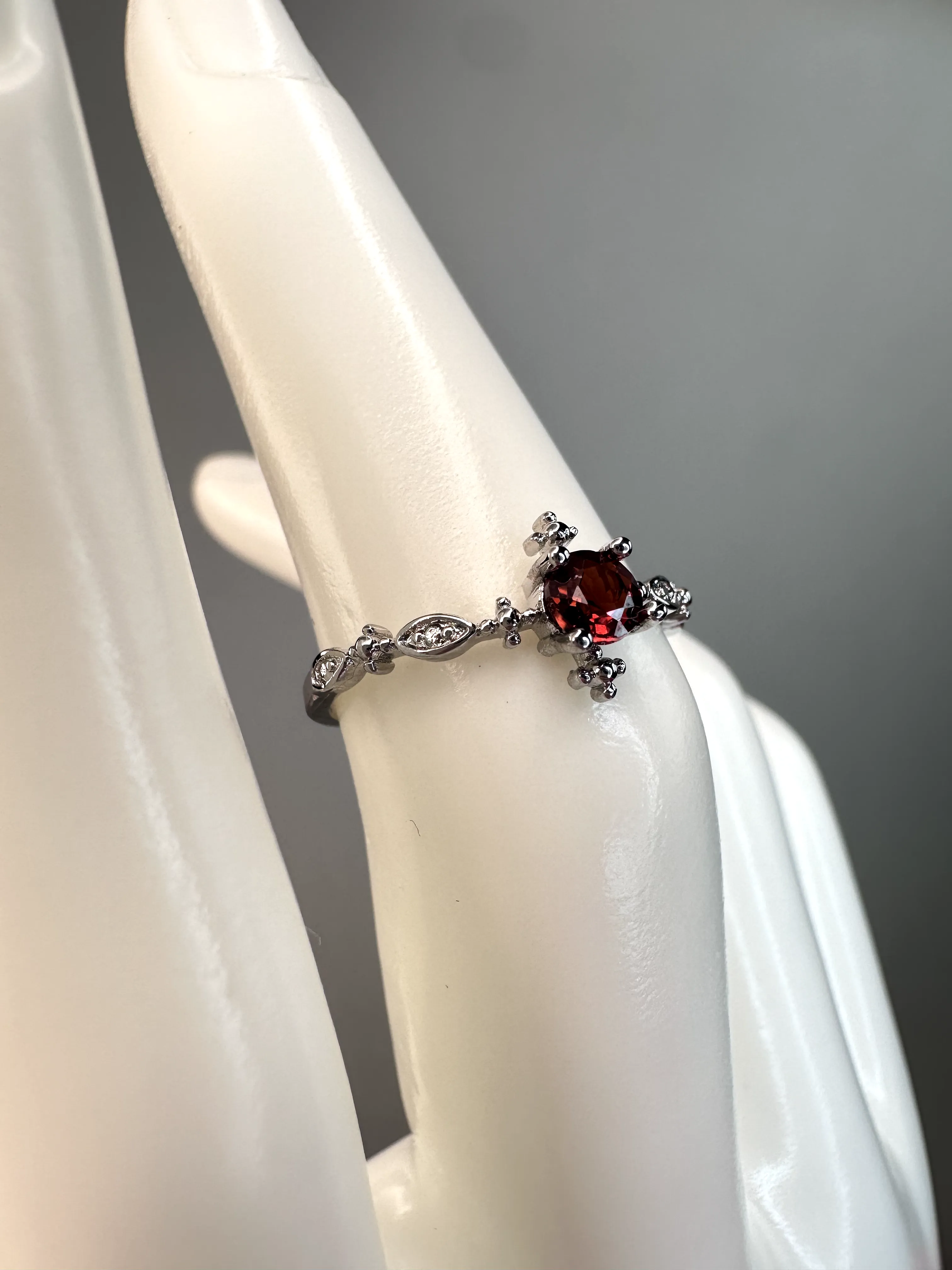 Dainty Garnet Ring | Adjustable | Silver Plated