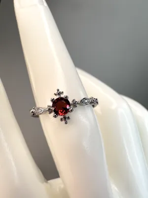 Dainty Garnet Ring | Adjustable | Silver Plated