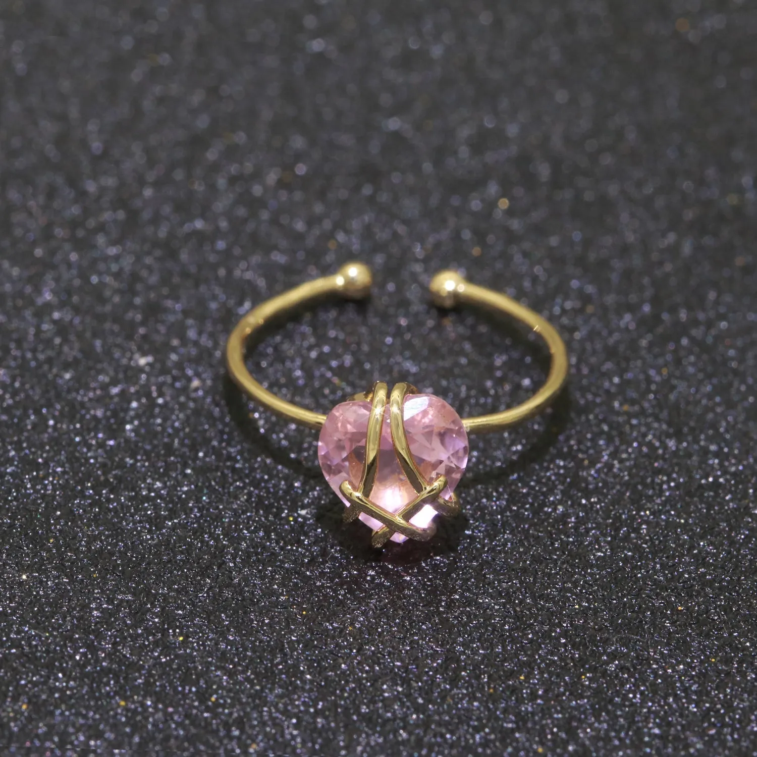 Dainty Pink Cubic Ring Adjustable Gold Open Adjustable Cz Ring O-491