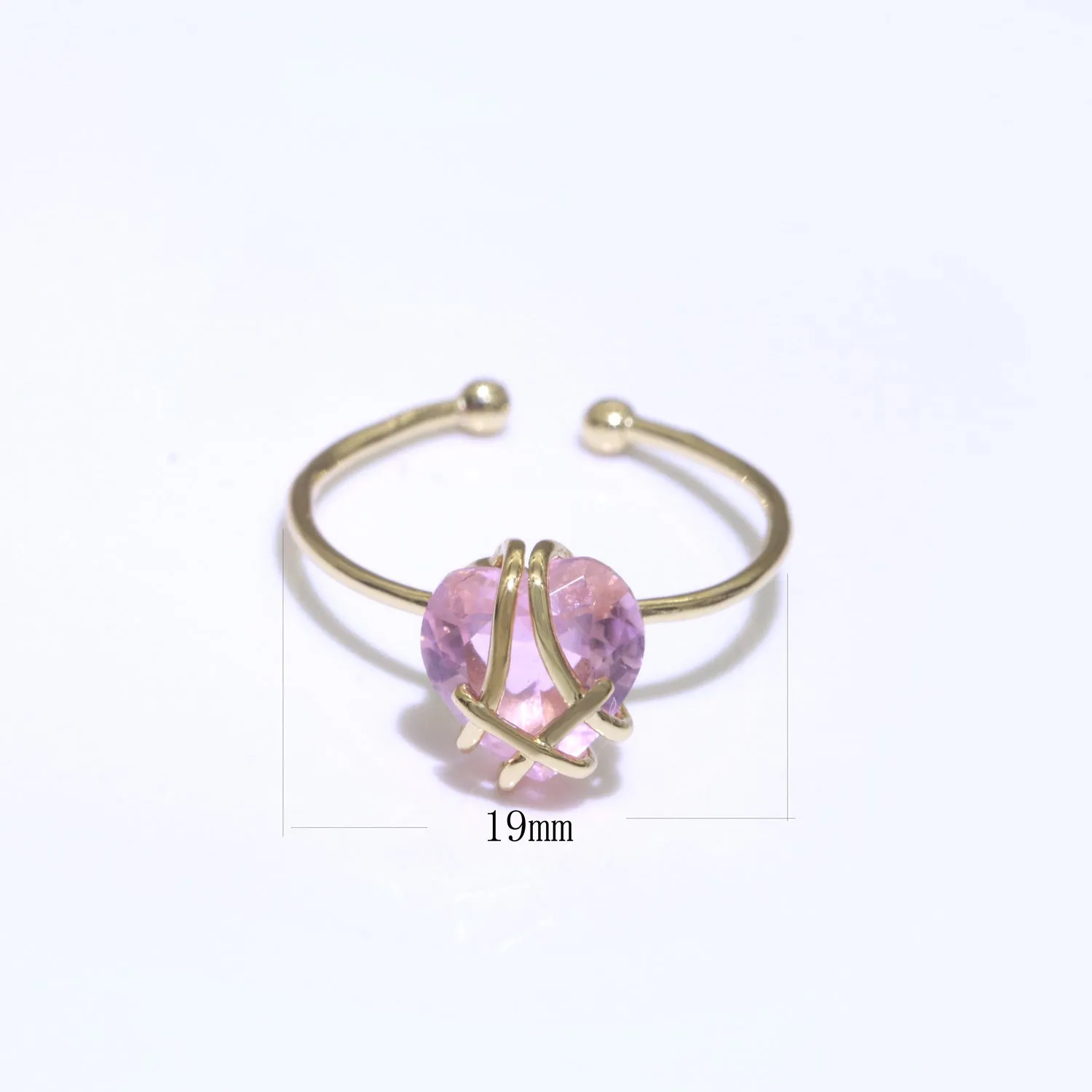 Dainty Pink Cubic Ring Adjustable Gold Open Adjustable Cz Ring O-491