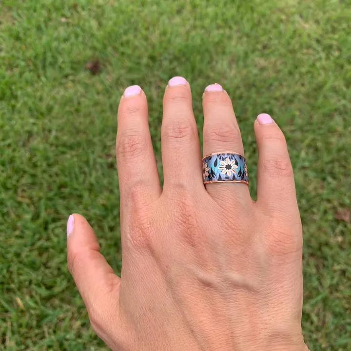 dark blue daisy flower  adjustable Ring