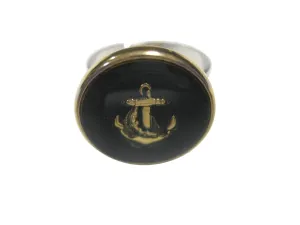 Dark Navy Toned Nautical Anchor Adjustable Size Fashion Ring