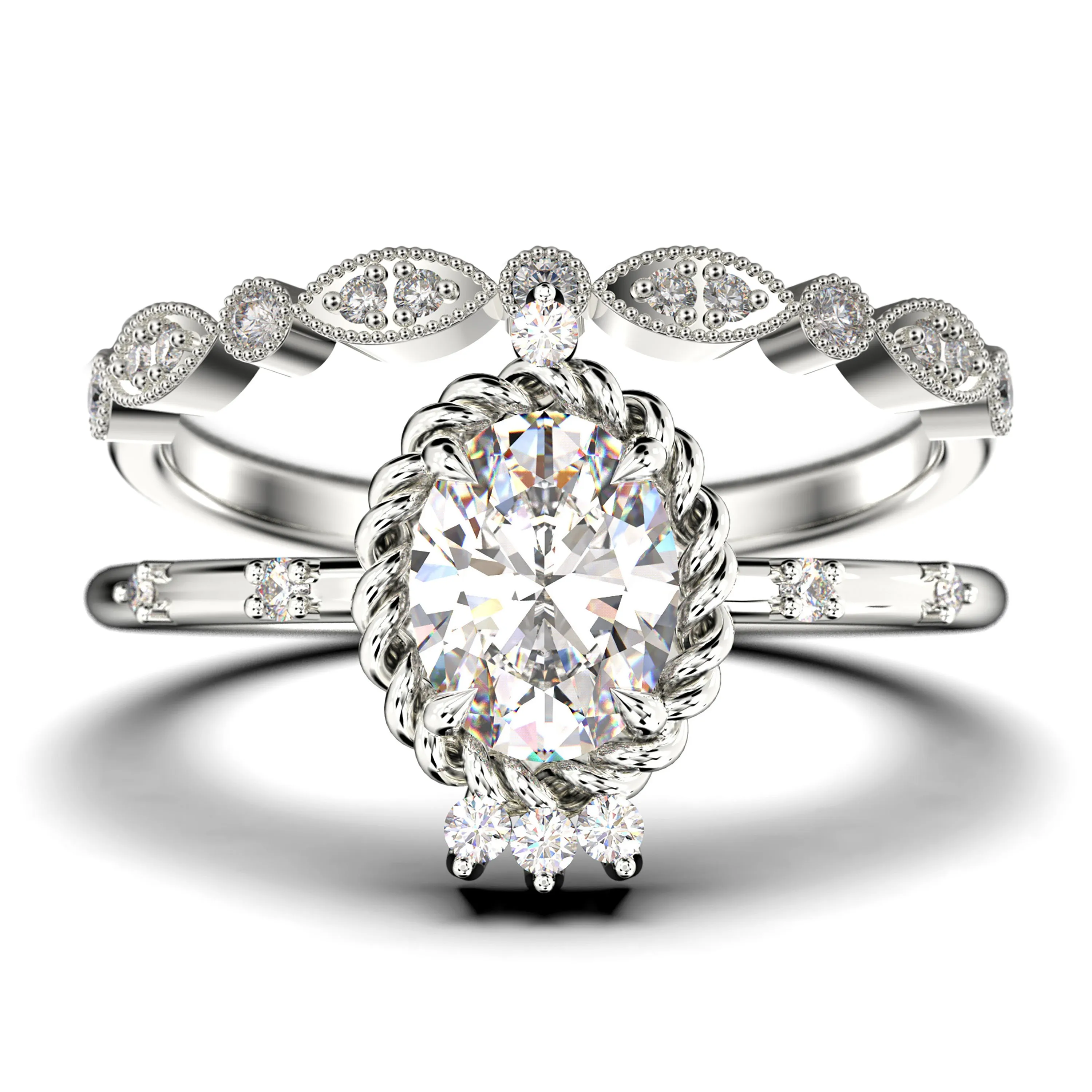 Dazzling Art nouvea 2.00 Carat Oval Cut Diamond Moissanite Engagement Ring, Wedding Ring in 10k/14k/18k Solid Gold,  Compass Ring, Promise Ring, Anniversary Ring, Bridal Set, Matching Band