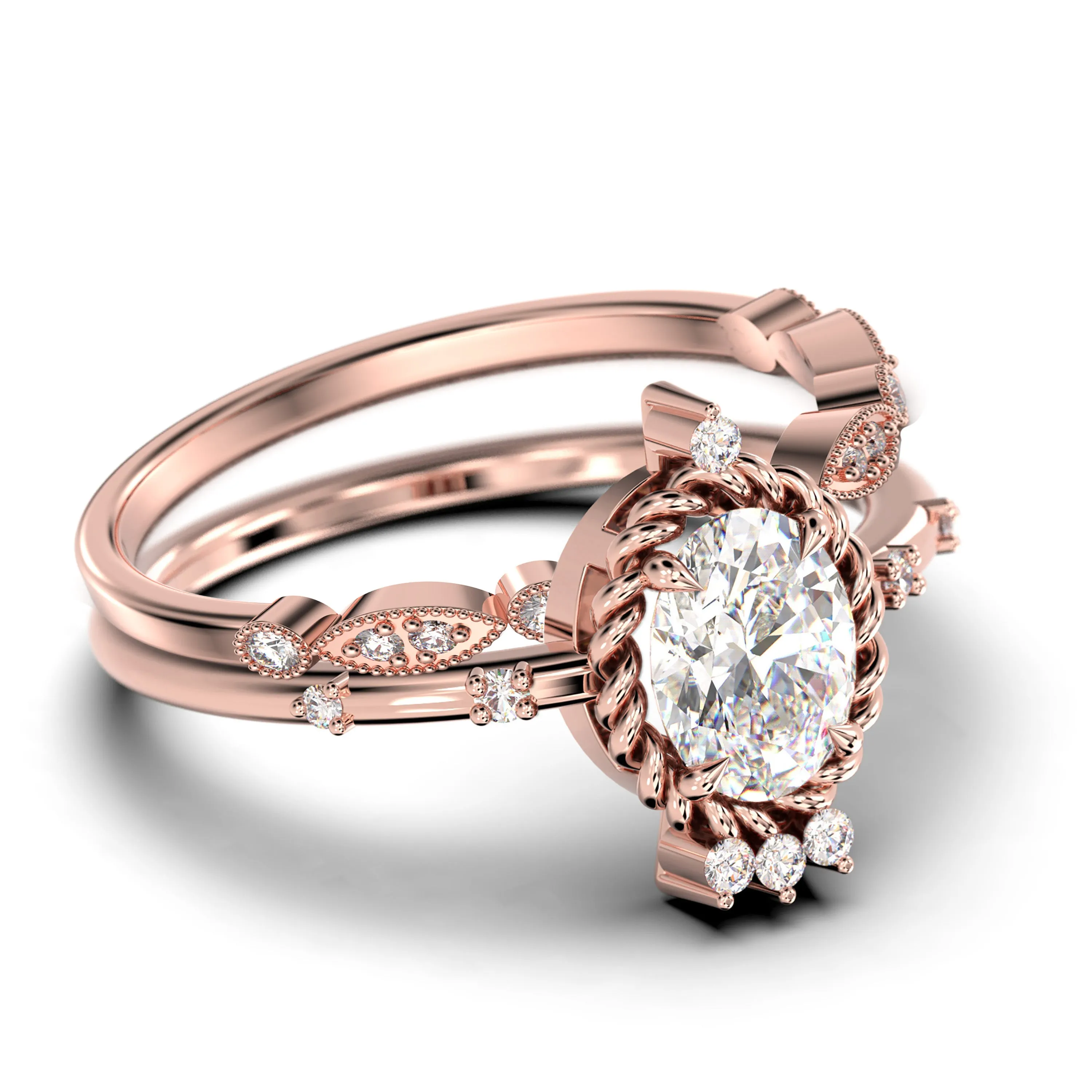 Dazzling Art nouvea 2.00 Carat Oval Cut Diamond Moissanite Engagement Ring, Wedding Ring in 10k/14k/18k Solid Gold,  Compass Ring, Promise Ring, Anniversary Ring, Bridal Set, Matching Band