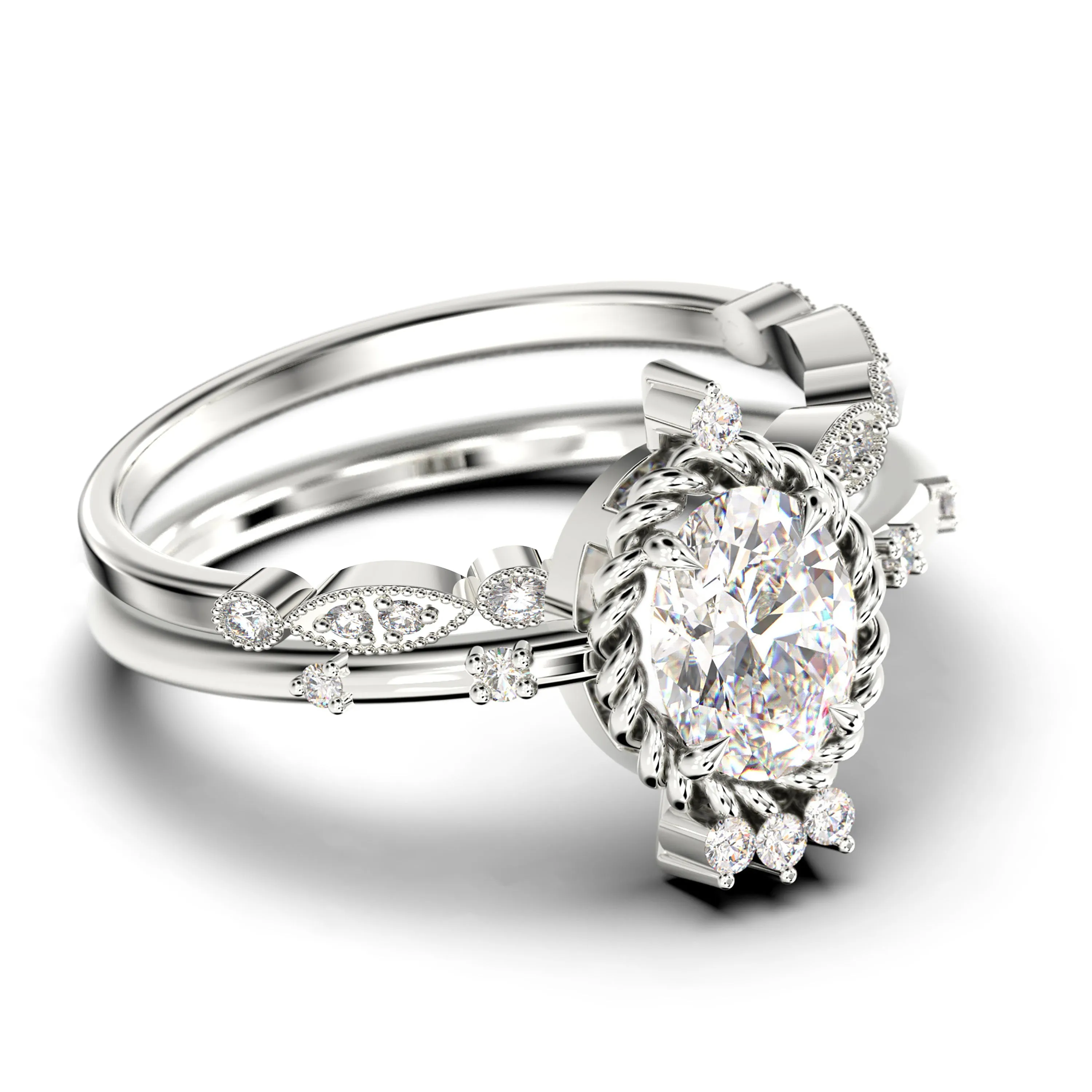 Dazzling Art nouvea 2.00 Carat Oval Cut Diamond Moissanite Engagement Ring, Wedding Ring in 10k/14k/18k Solid Gold,  Compass Ring, Promise Ring, Anniversary Ring, Bridal Set, Matching Band