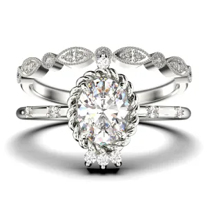 Dazzling Art Nouvea 2.00 Carat Oval Cut Diamond Moissanite Engagement Ring, Wedding Ring In 925 Sterling Silver With 18K  Gold Plating, Compass Ring, Bridal Set, Matching Band