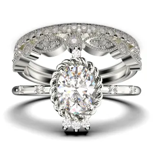Dazzling Art nouvea 2.50 Carat Oval Cut Diamond Moissanite Engagement Ring, Wedding Ring in 10k/14k/18k Solid Gold,  Compass Ring, Promise Ring, Anniversary Ring, Trio Set, Matching Band