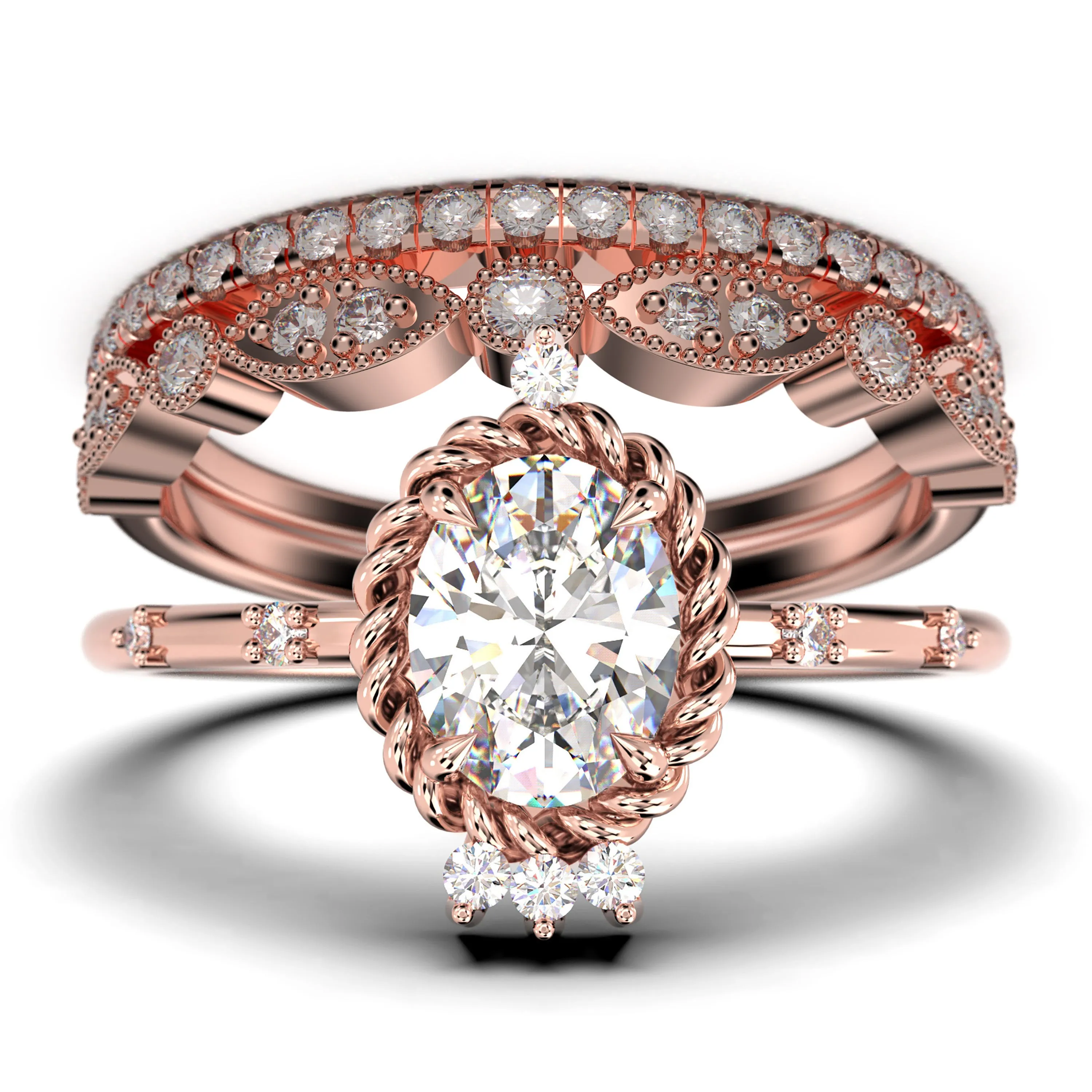 Dazzling Art nouvea 2.50 Carat Oval Cut Diamond Moissanite Engagement Ring, Wedding Ring in 10k/14k/18k Solid Gold,  Compass Ring, Promise Ring, Anniversary Ring, Trio Set, Matching Band