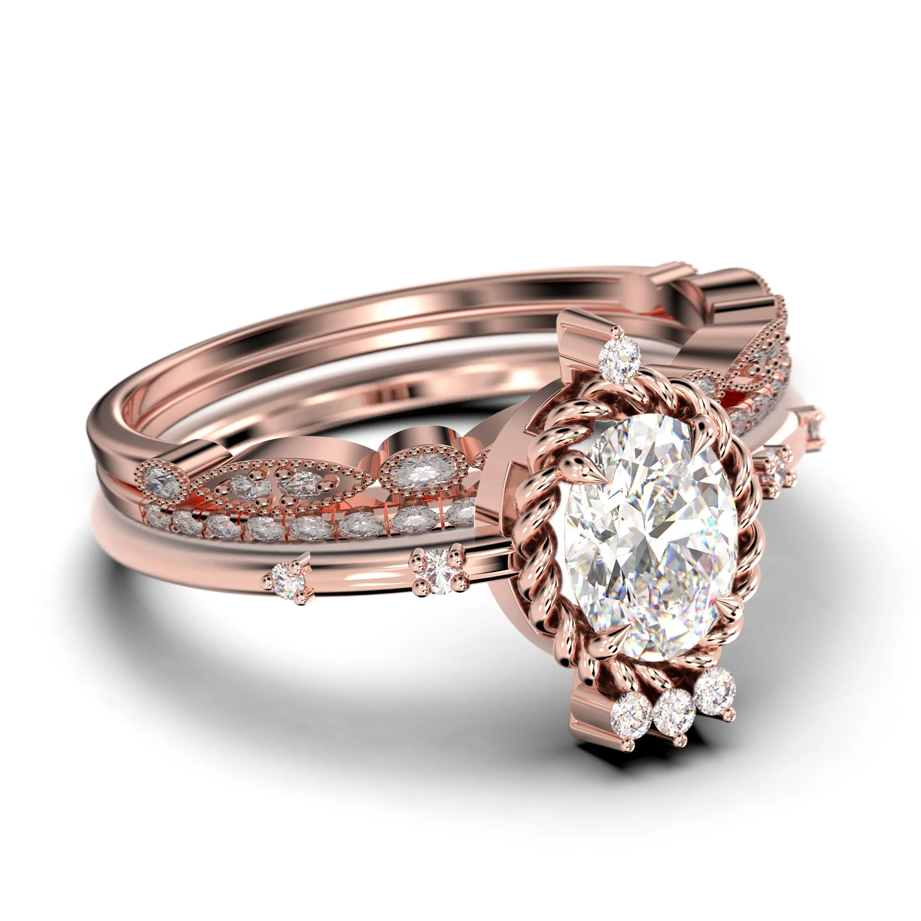 Dazzling Art nouvea 2.50 Carat Oval Cut Diamond Moissanite Engagement Ring, Wedding Ring in 10k/14k/18k Solid Gold,  Compass Ring, Promise Ring, Anniversary Ring, Trio Set, Matching Band