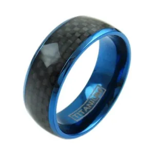 Dazzling Royal Blue Titanium Dome Ring with Black Carbon Fiber Inlay Band.