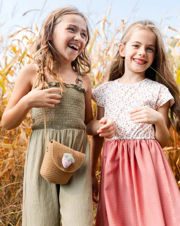 deux par deux Girls Smocked Crinkle Jersey Jumpsuit - Olive Green