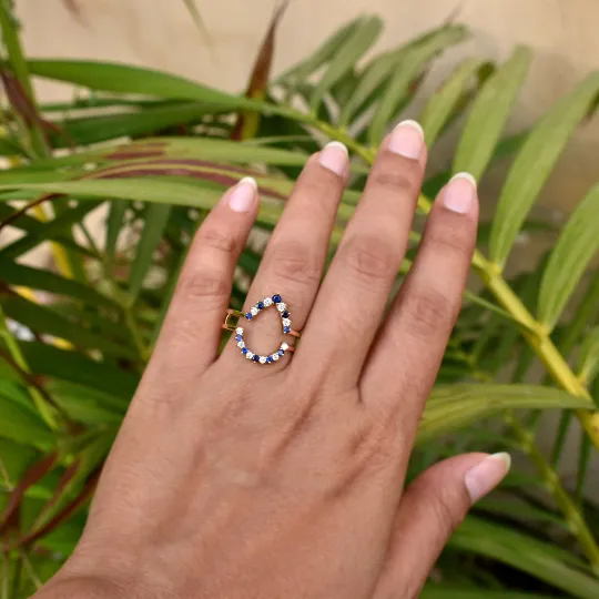 Diamond and Blue Sapphire Ring Enhance for Pear Engagement Ring