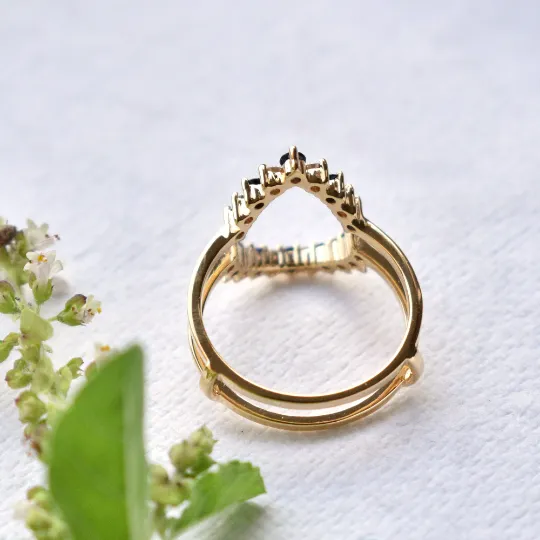 Diamond and Blue Sapphire Ring Enhance for Pear Engagement Ring