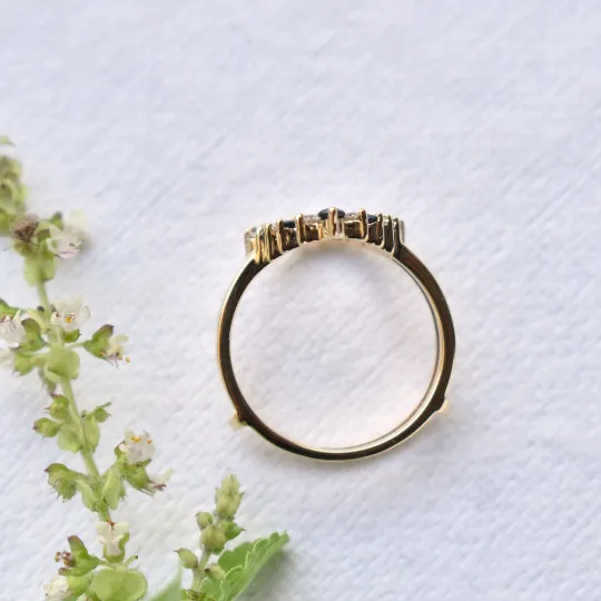 Diamond and Blue Sapphire Ring Enhance for Pear Engagement Ring