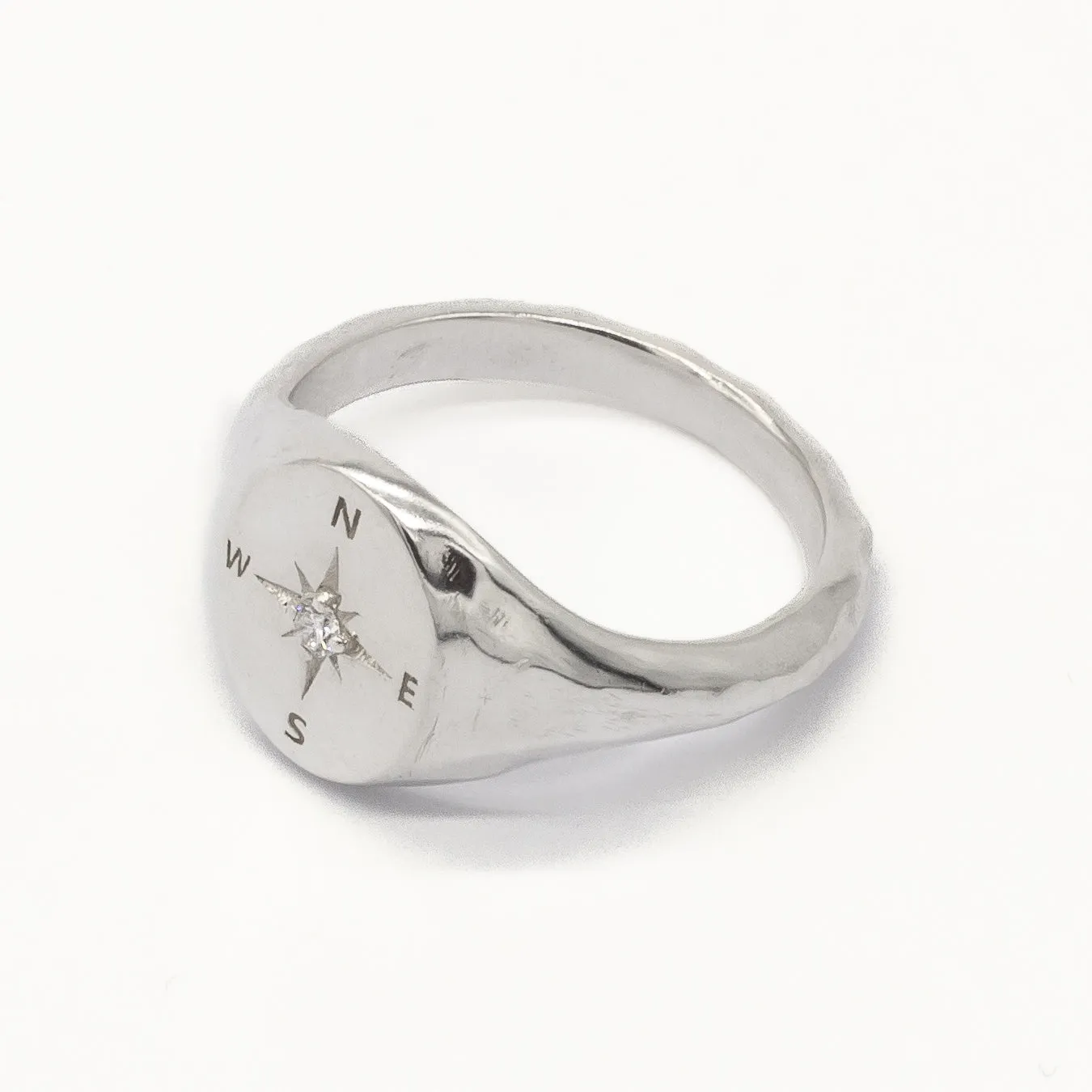 Diamond Compass Signet Ring