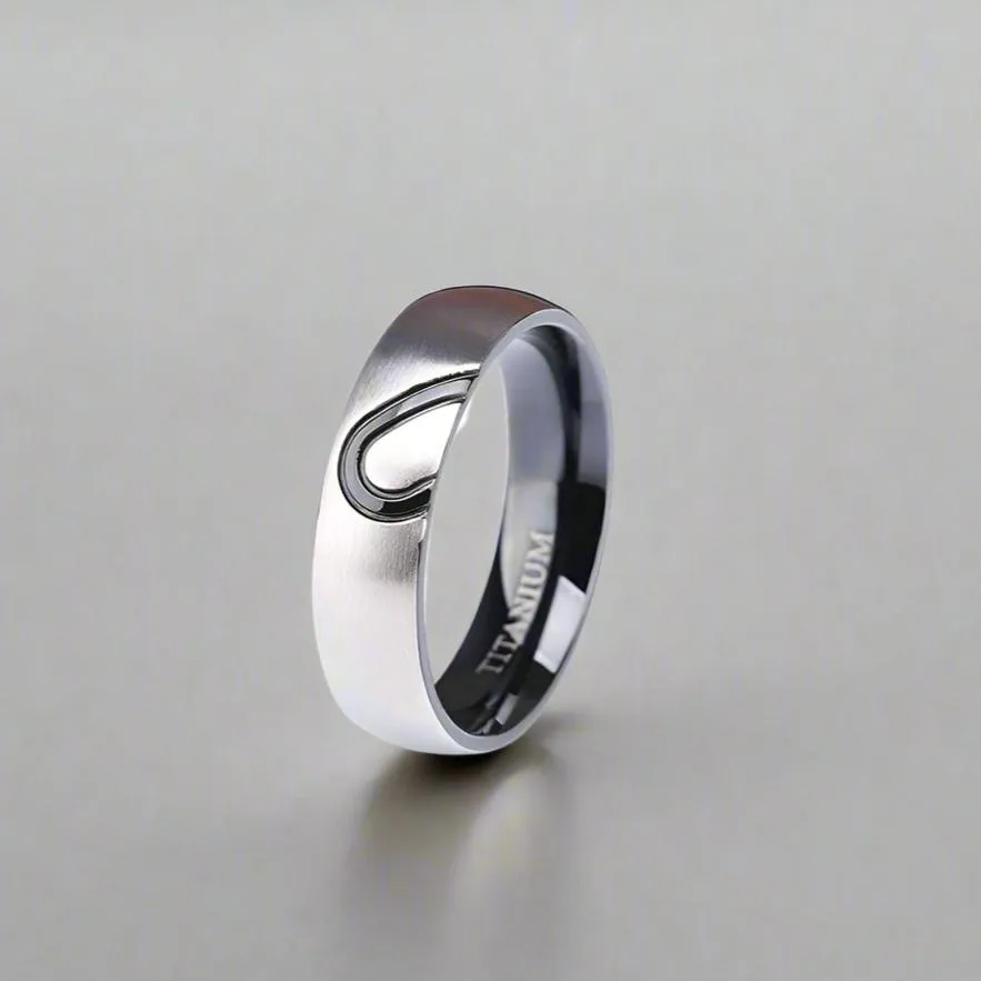 Dome Heart Shape Inlay Titanium Couple Wedding Band