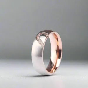 Dome Heart Shape Inlay Titanium Couple Wedding Band