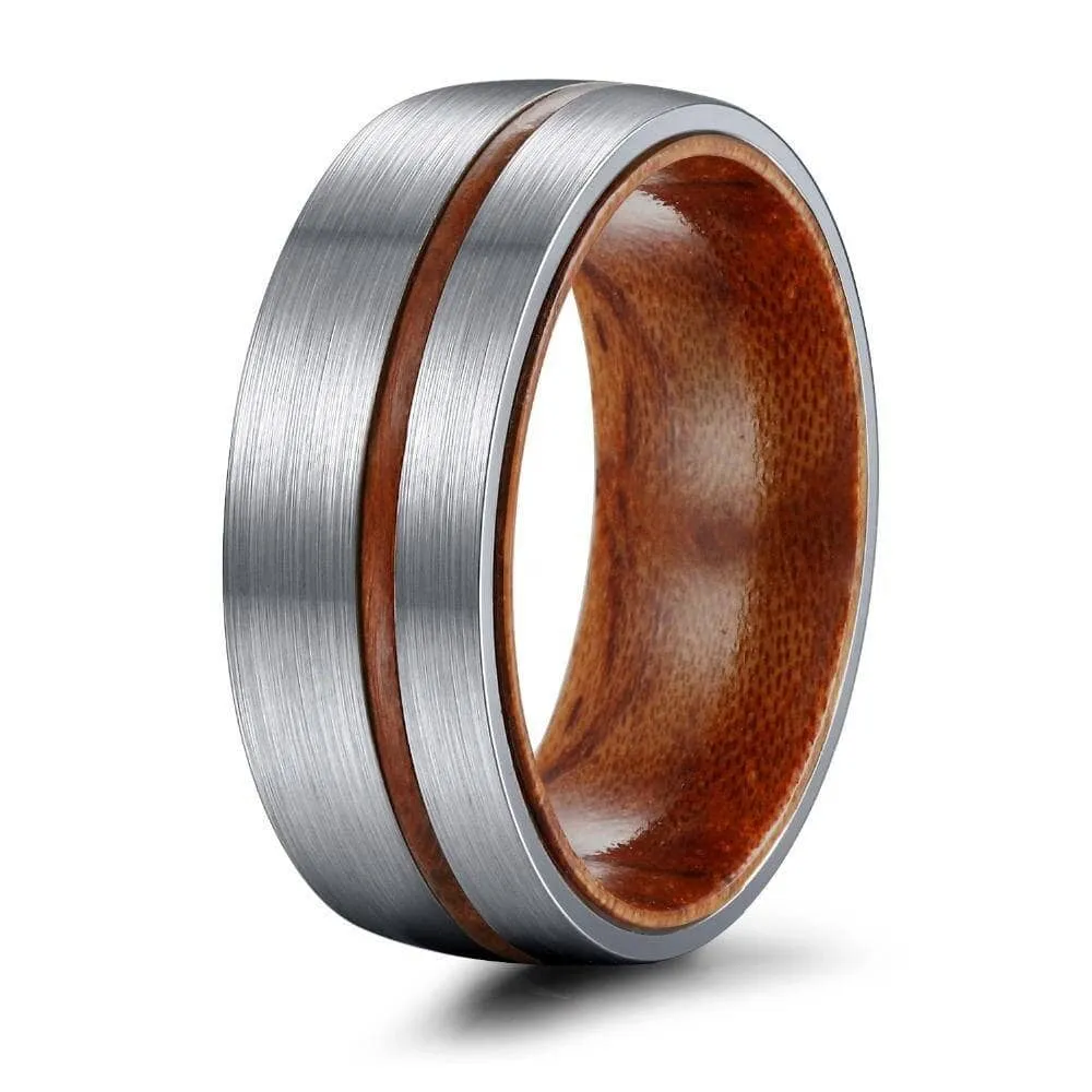 Domed Wooden Men's Titanium Wedding Band