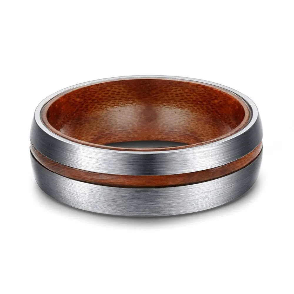 Domed Wooden Men's Titanium Wedding Band