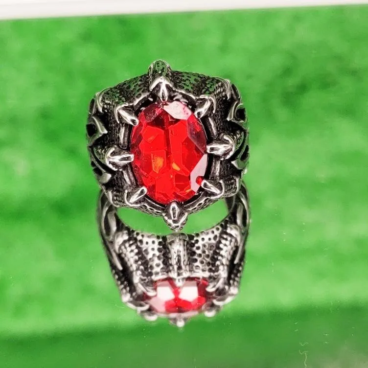 Domineering Retro Inlaid Ruby Ring Trendy Men's Jewelry Titanium Steel Ring Men's Ring