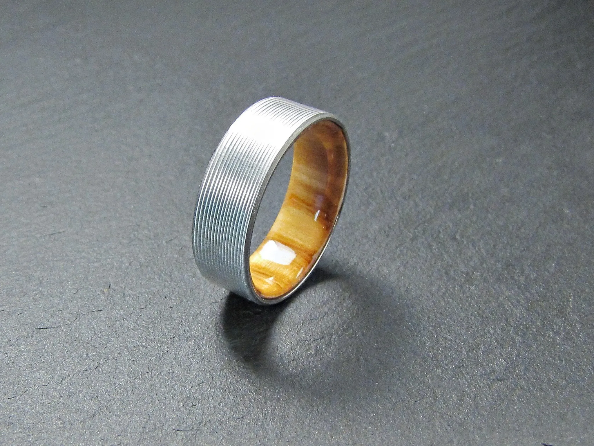 Duality (Roman Olivewood) Men's Titanium and Wood Wedding Band