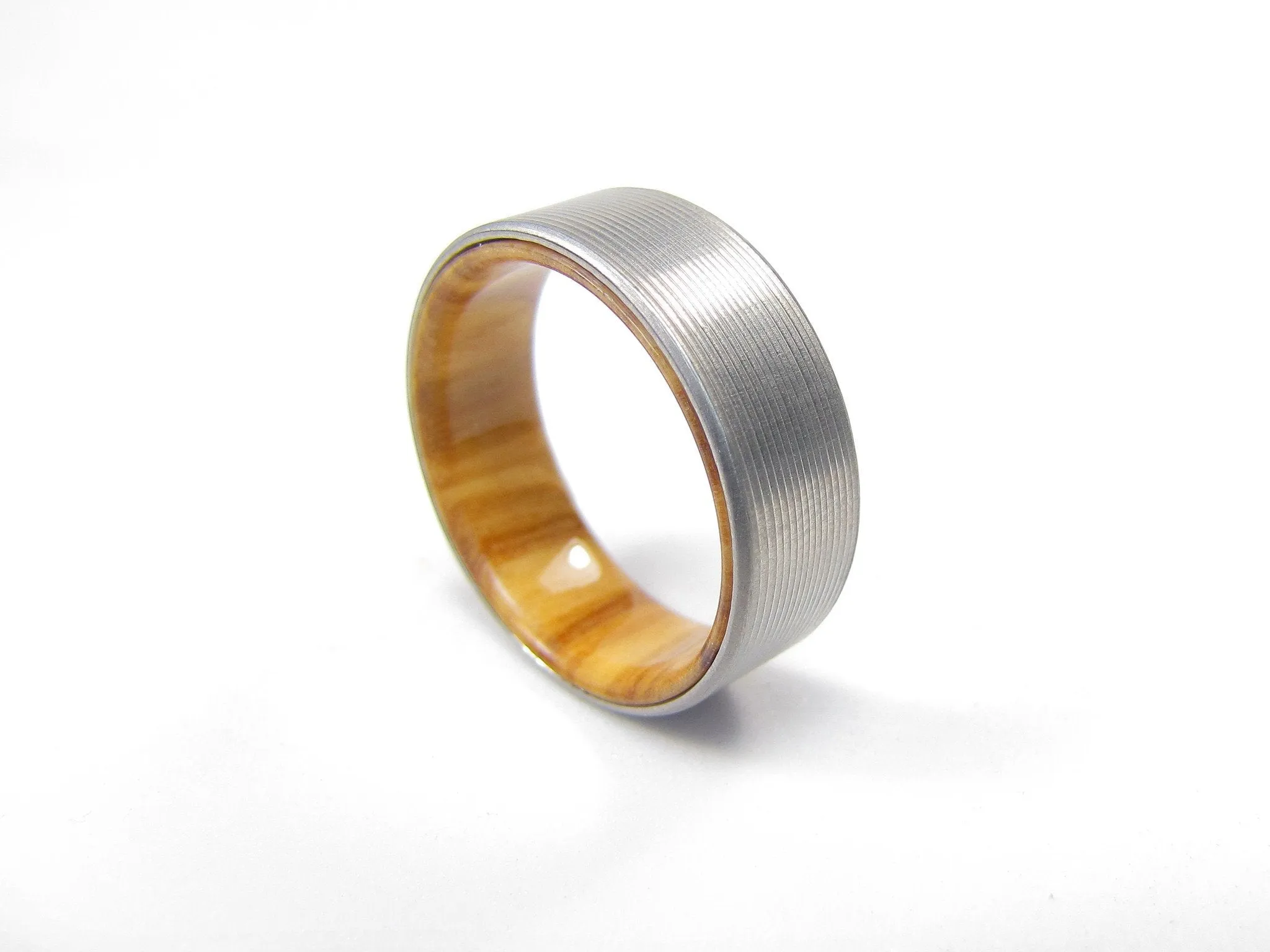 Duality (Roman Olivewood) Men's Titanium and Wood Wedding Band