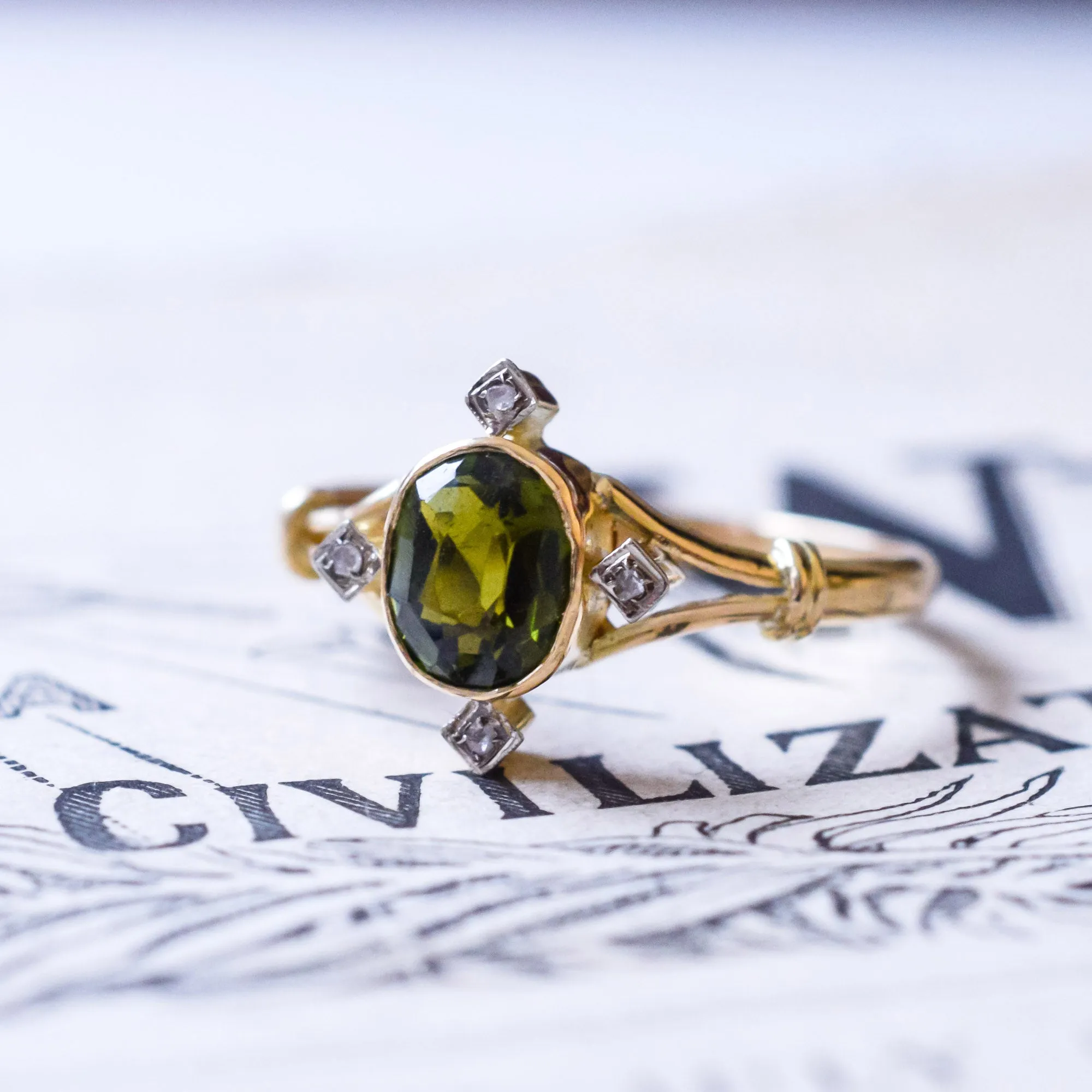 Edwardian Tourmaline Compass Point Ring