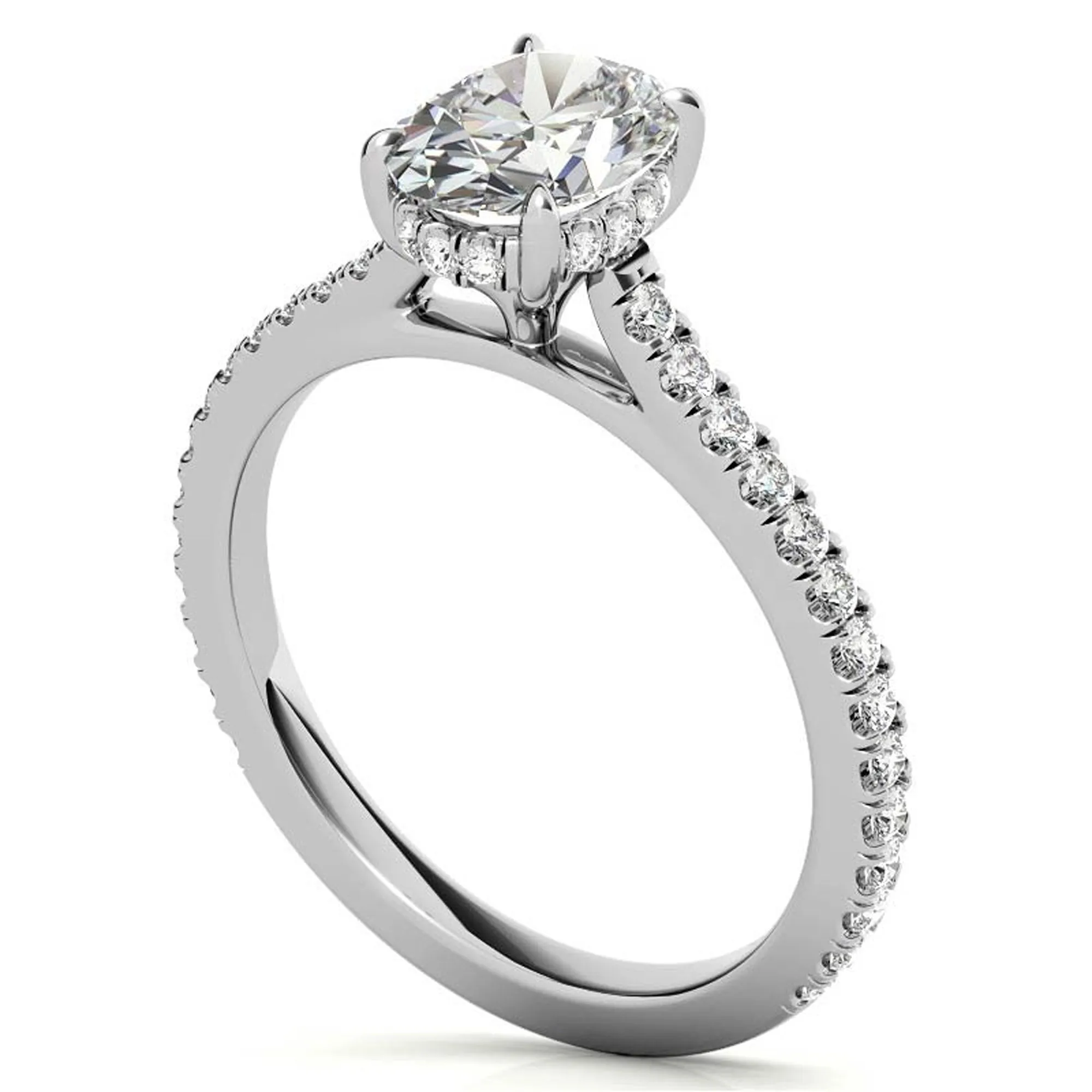 Elegant Classic  Sterling Silver Adjustable Oval Cut Zircon Pave Set White Gold Engagement Ring For Women