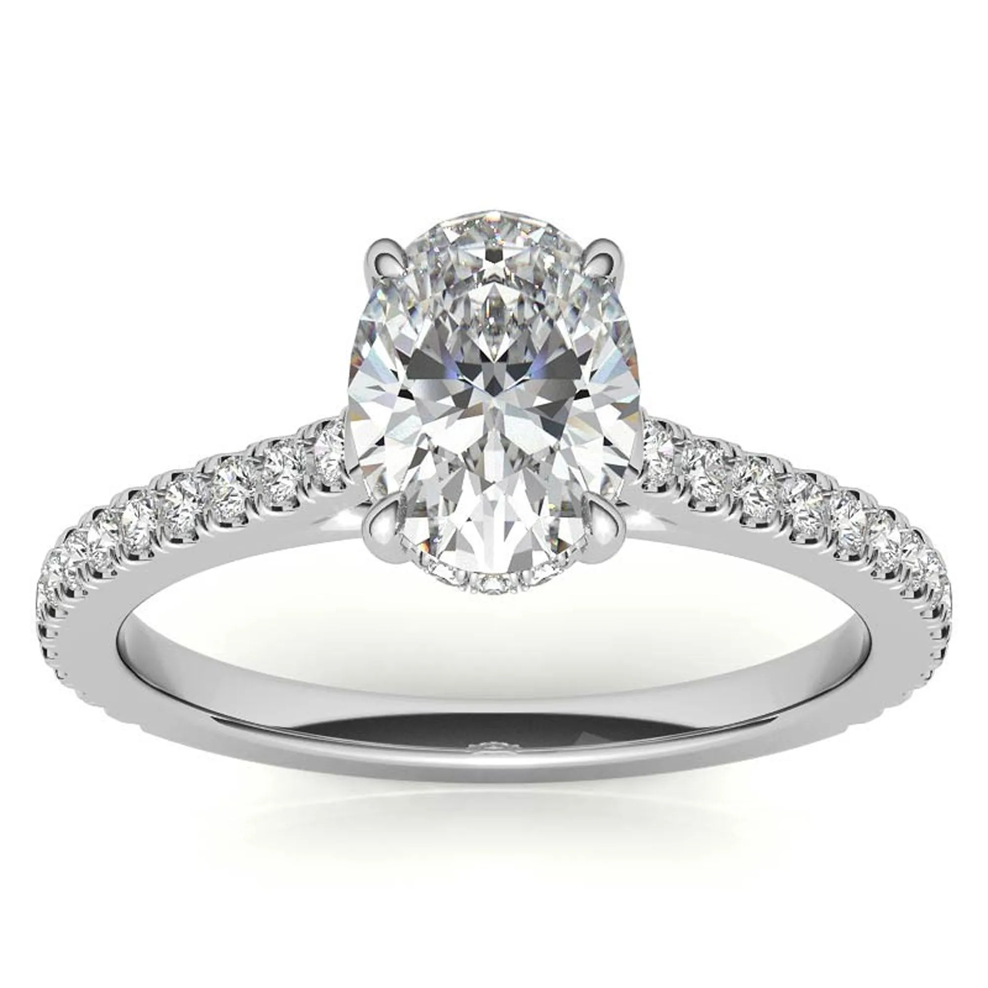 Elegant Classic  Sterling Silver Adjustable Oval Cut Zircon Pave Set White Gold Engagement Ring For Women
