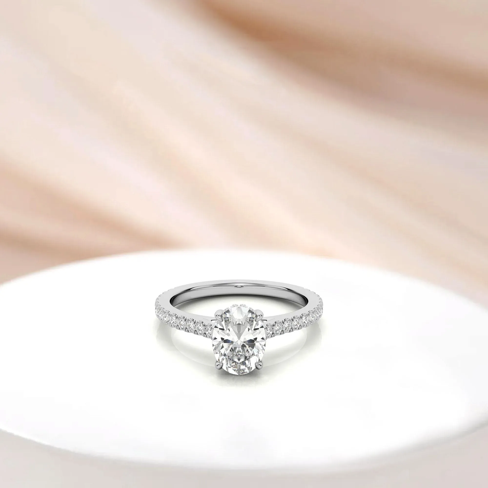 Elegant Classic  Sterling Silver Adjustable Oval Cut Zircon Pave Set White Gold Engagement Ring For Women