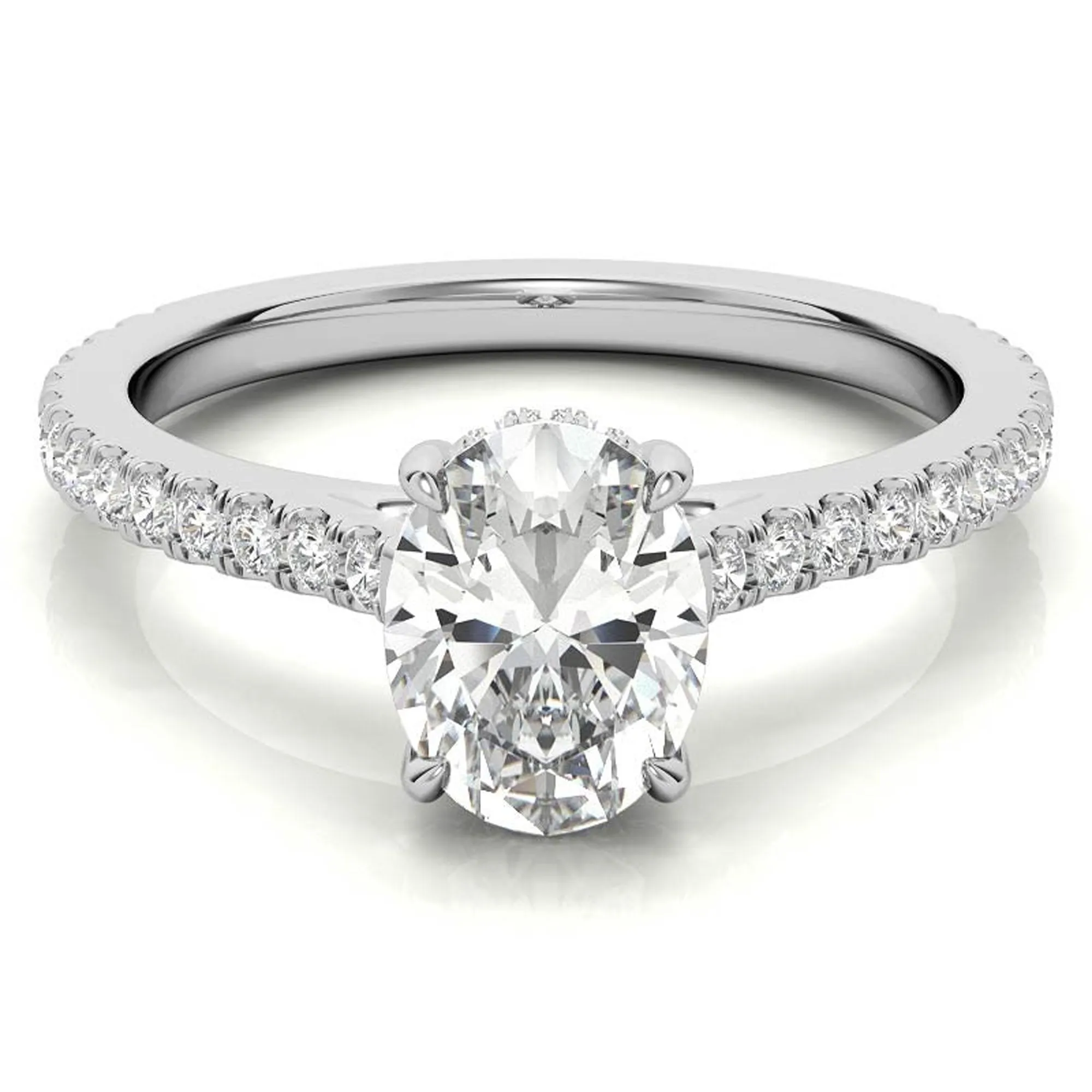 Elegant Classic  Sterling Silver Adjustable Oval Cut Zircon Pave Set White Gold Engagement Ring For Women