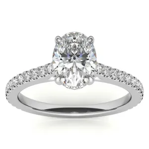 Elegant Classic  Sterling Silver Adjustable Oval Cut Zircon Pave Set White Gold Engagement Ring For Women