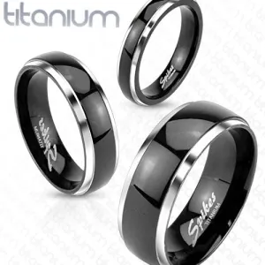 Elegant Two-Tone Black Titanium Ring with Mirror Polished Stepped Edges. Available in 4mm, 6mm, 8mm. Couple Ring