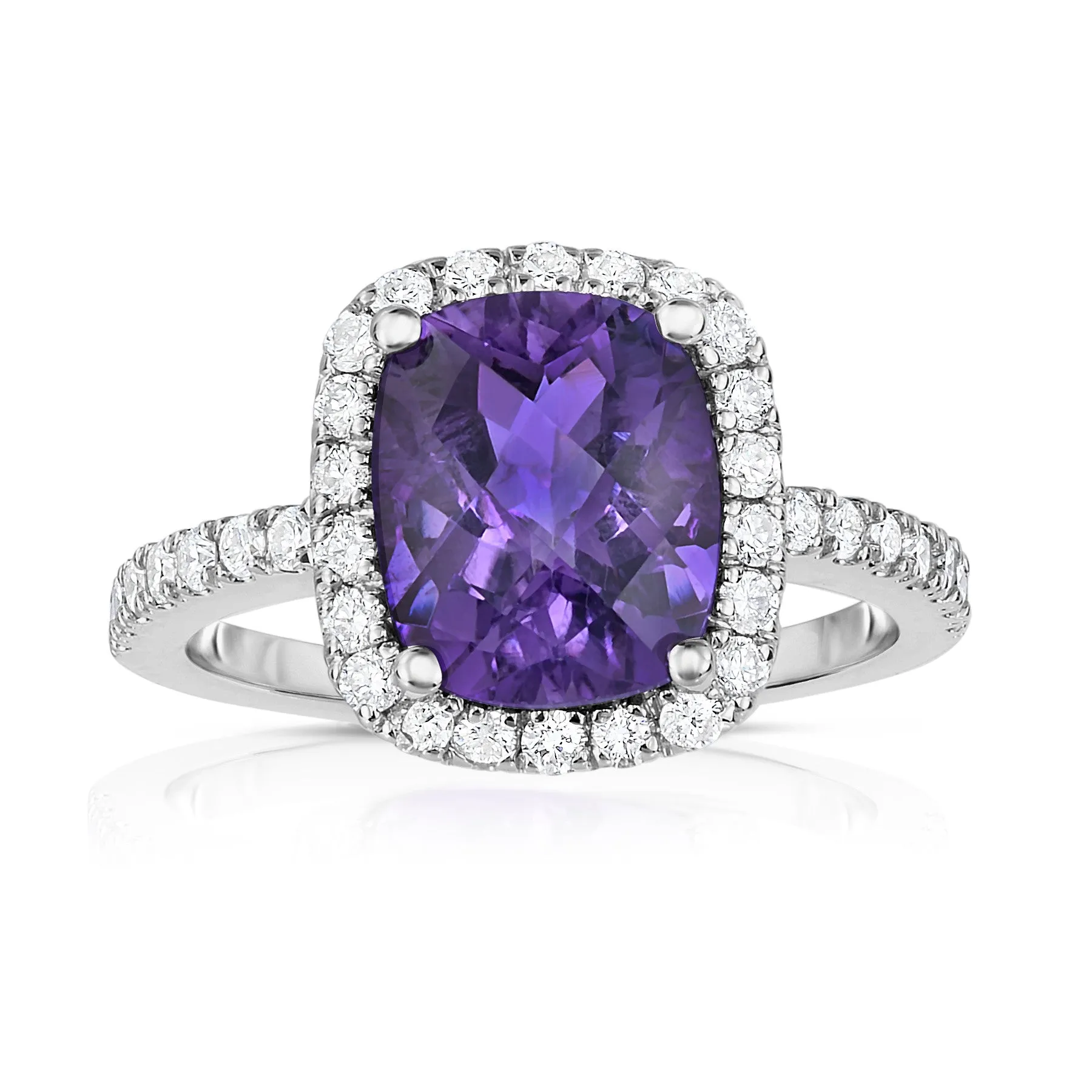 Emerald Shape Gemstone & 0.50Ct Diamond Ring in 14K White Gold