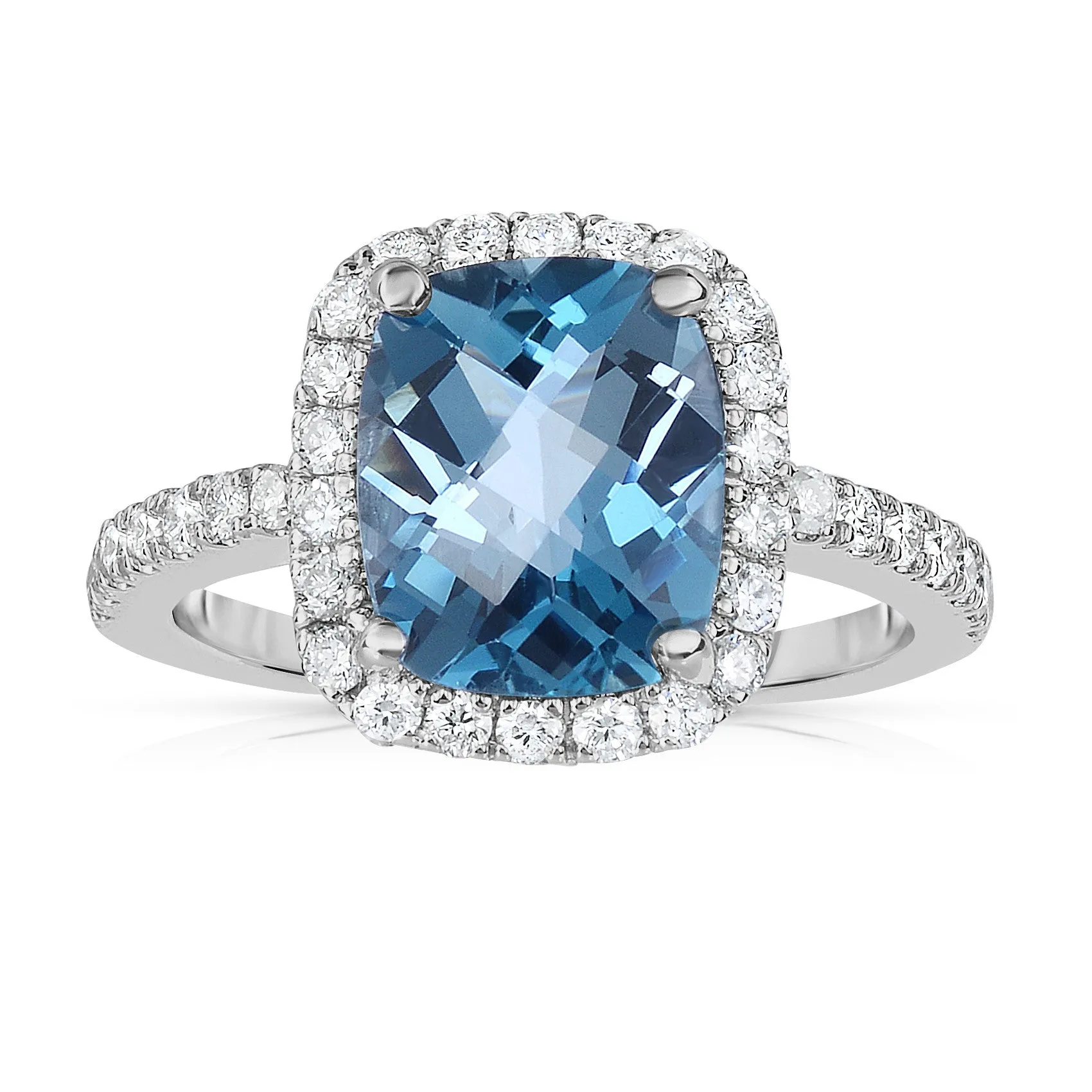 Emerald Shape Gemstone & 0.50Ct Diamond Ring in 14K White Gold