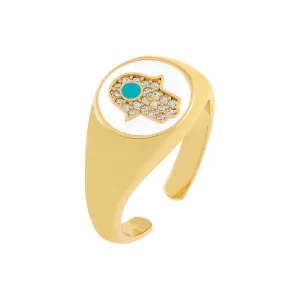 Enamel Hamsa Adjustable Ring