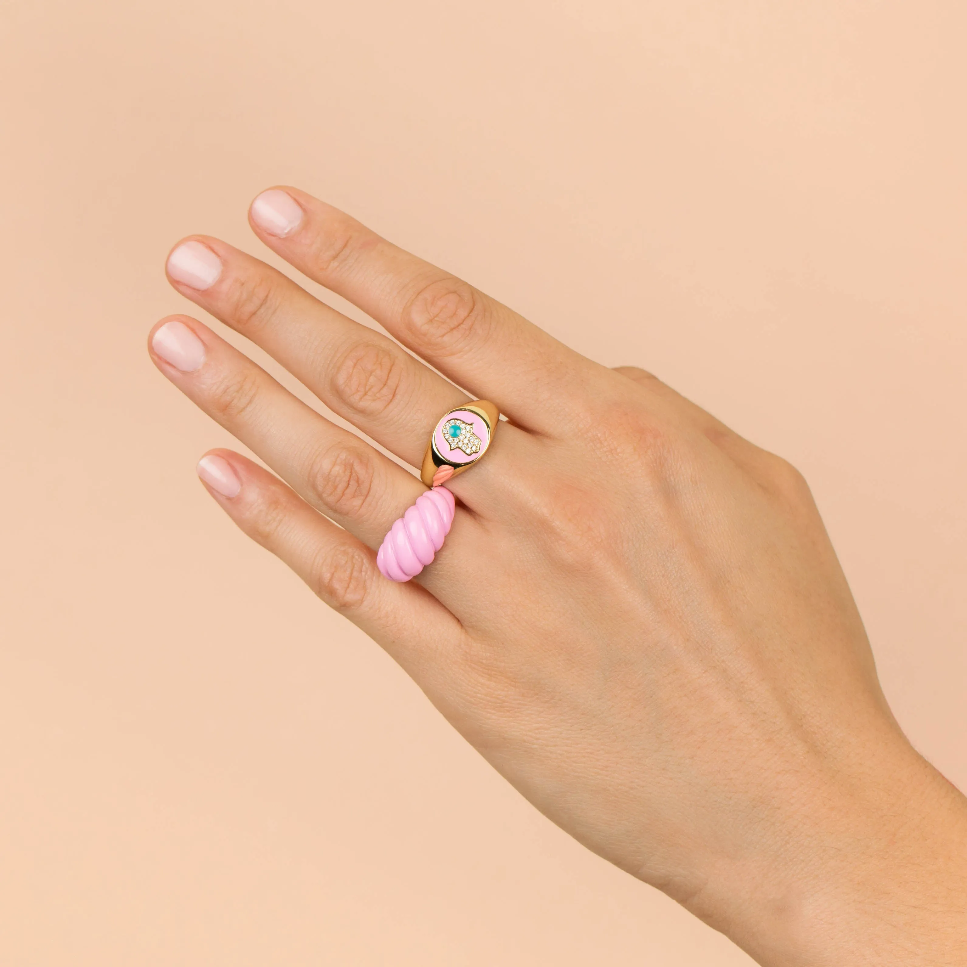 Enamel Hamsa Adjustable Ring