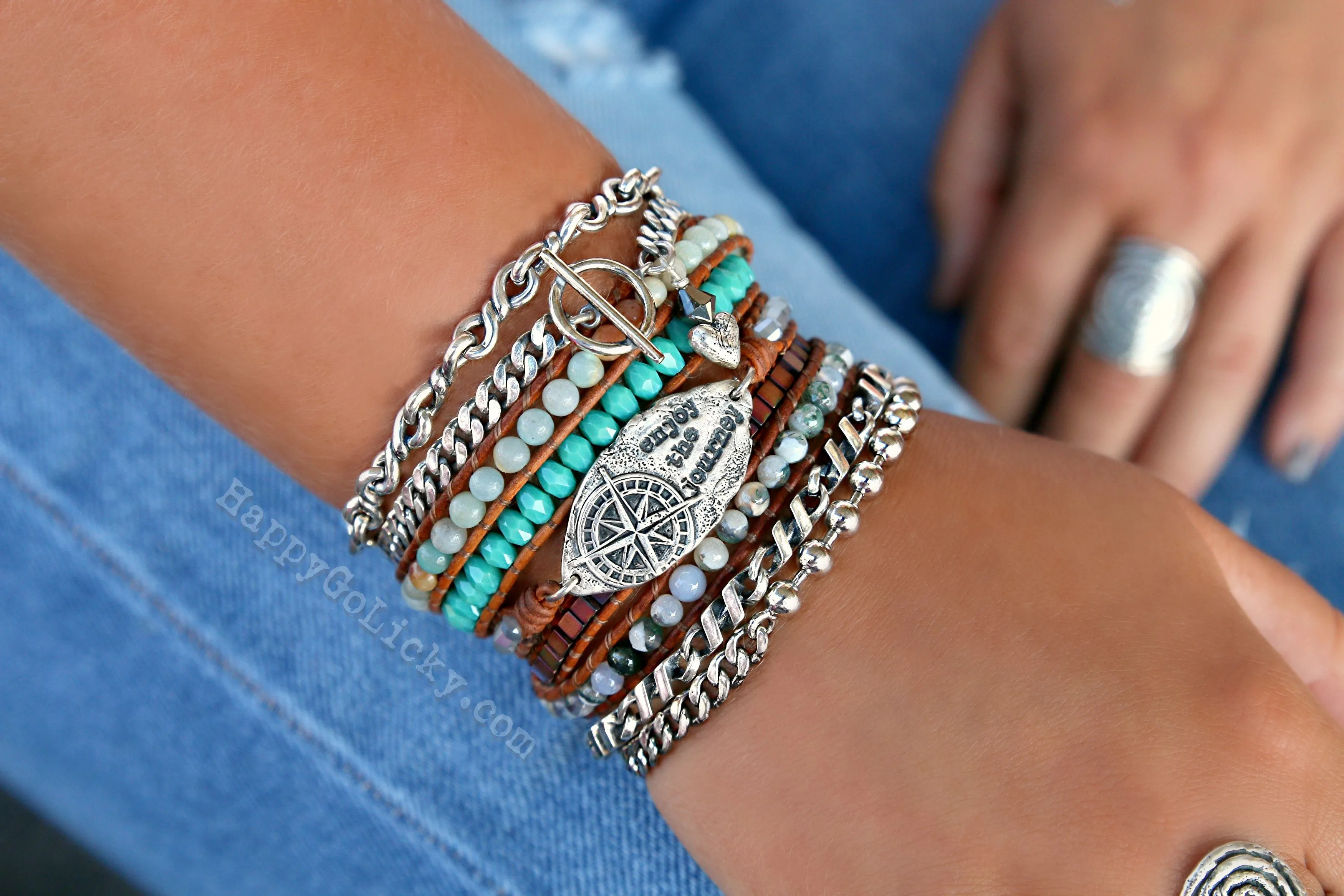 Enjoy the Journey Leather Wrap Boho Bracelet