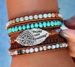 Enjoy the Journey Leather Wrap Boho Bracelet