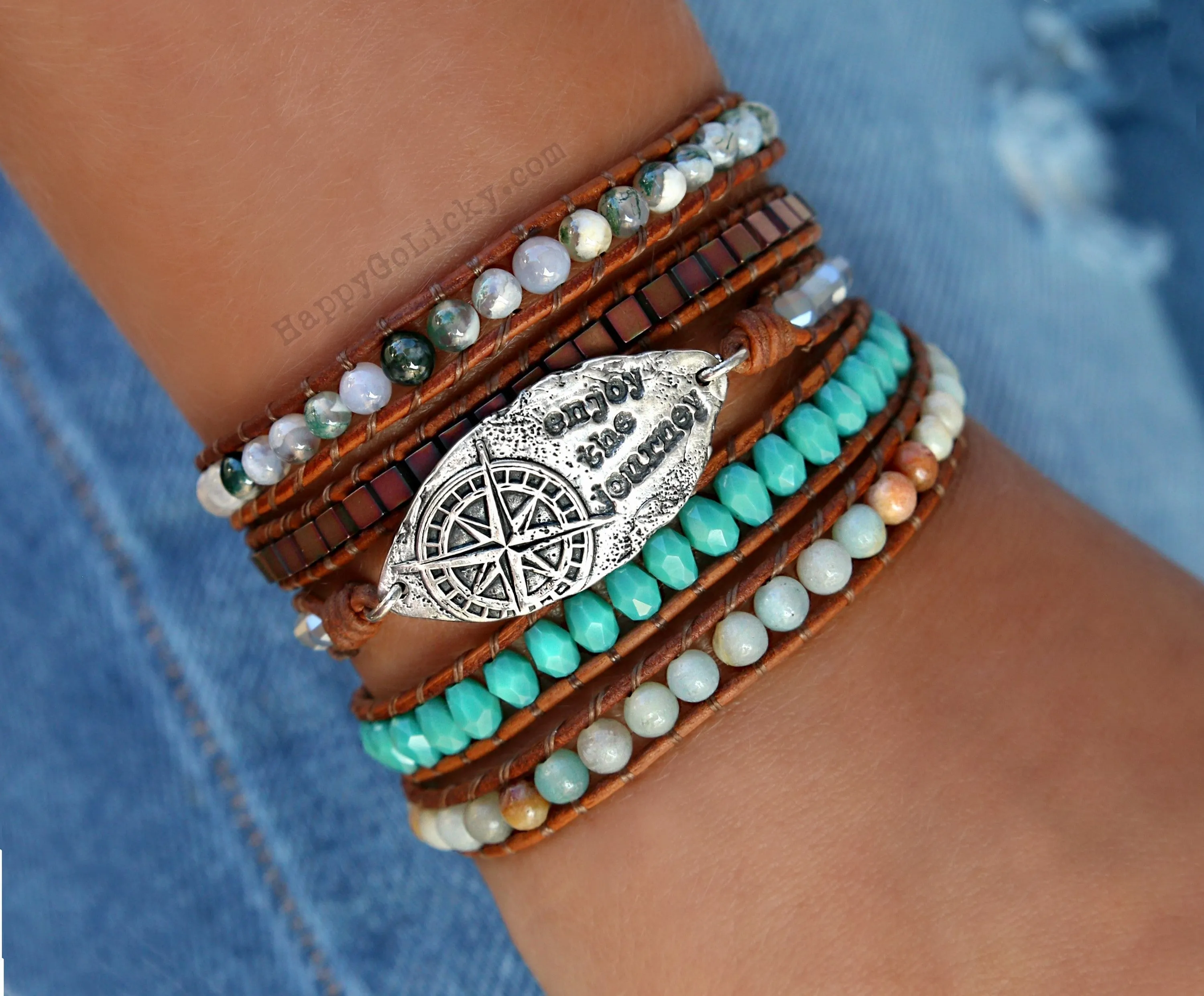 Enjoy the Journey Leather Wrap Boho Bracelet