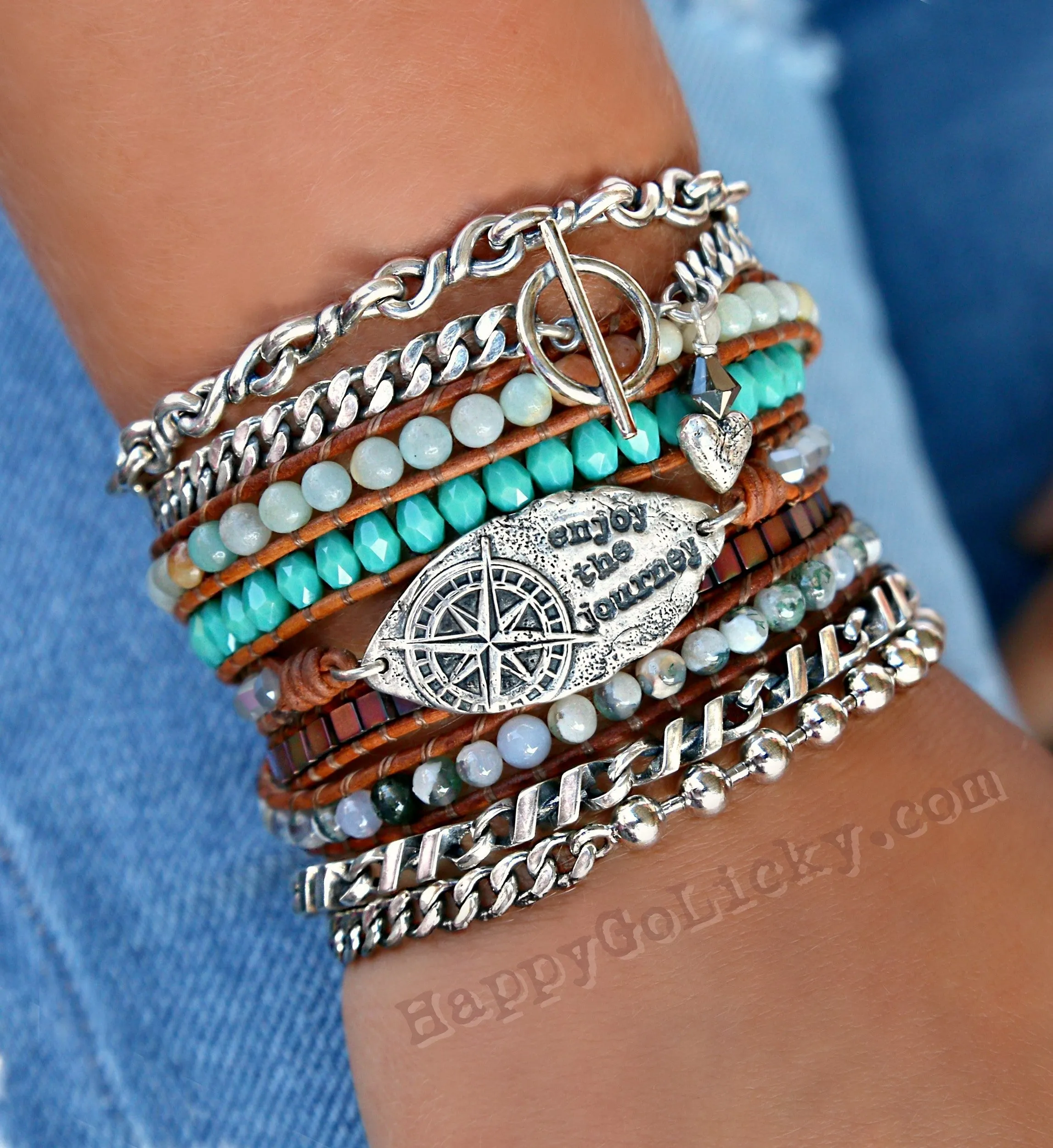Enjoy the Journey Leather Wrap Boho Bracelet