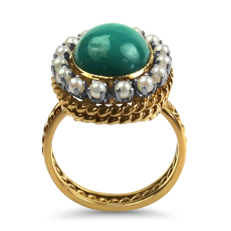 Estate 14k Yellow Gold Turquoise Pearl Ring