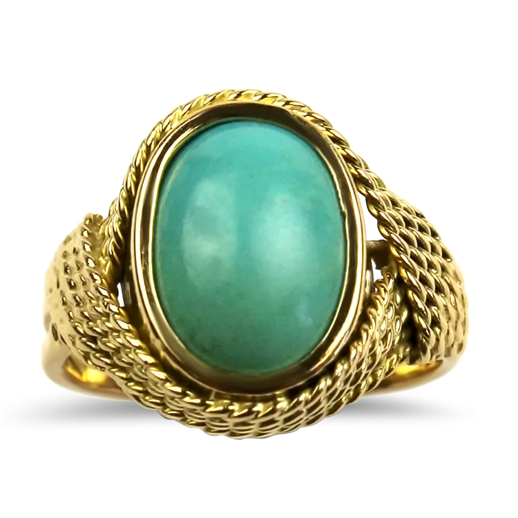 Estate 18k Yellow Gold Turquoise Rope Ring